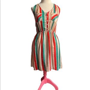 Edge stripped boho dress size Medium Tan/cream/burnt orange/ turquoise